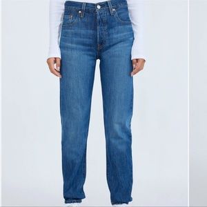 Levis 501 mid waist button straight leg/boot cut denim jeans